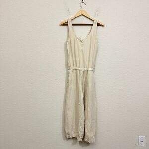 ANTHROPOLOGIE CLOTH & STONE Sleeveless Linen Wide Leg Jumpsuit Low Back Beige